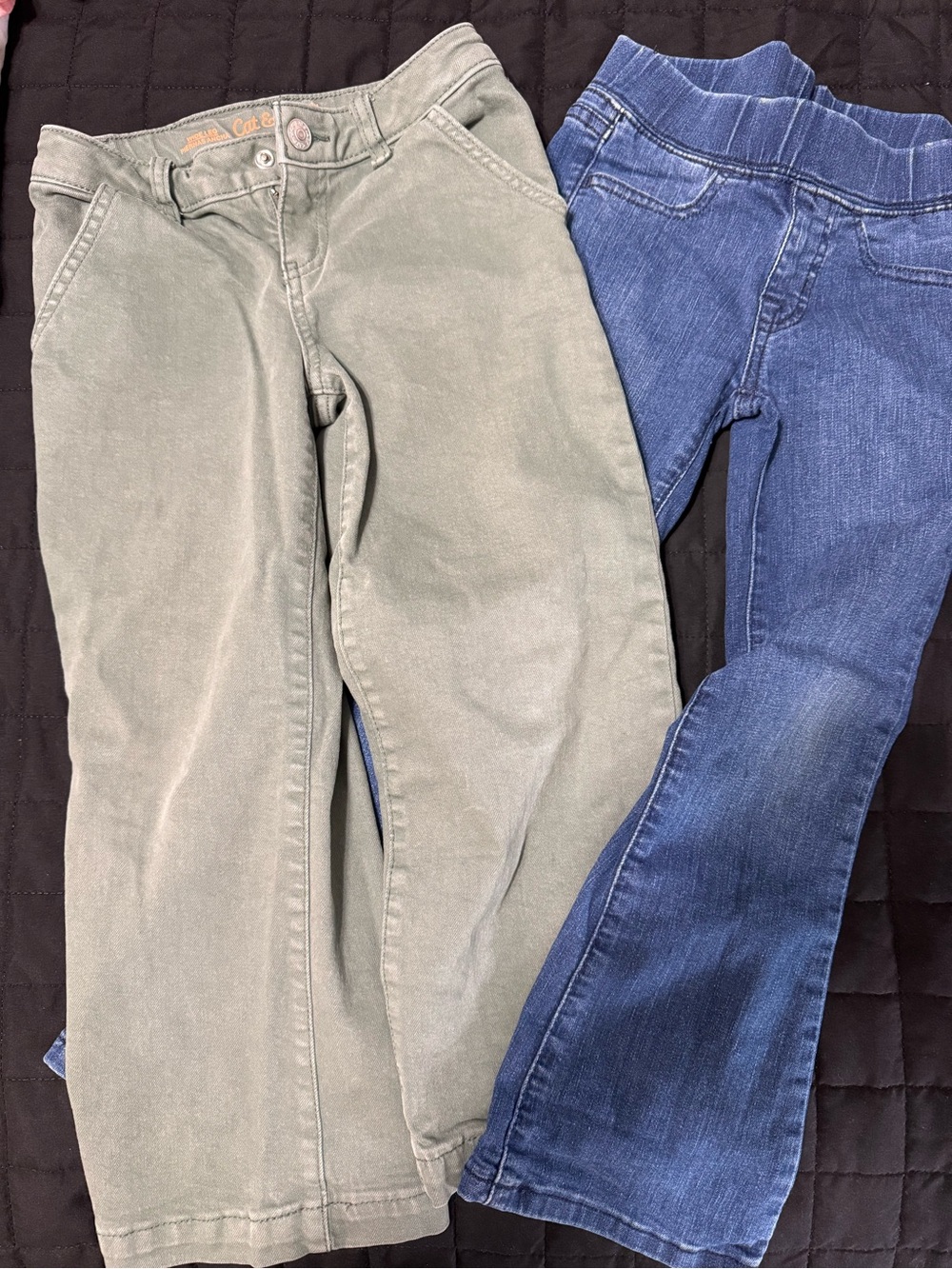 Girls Pants Set - Olive Green Jean & Denim Blue